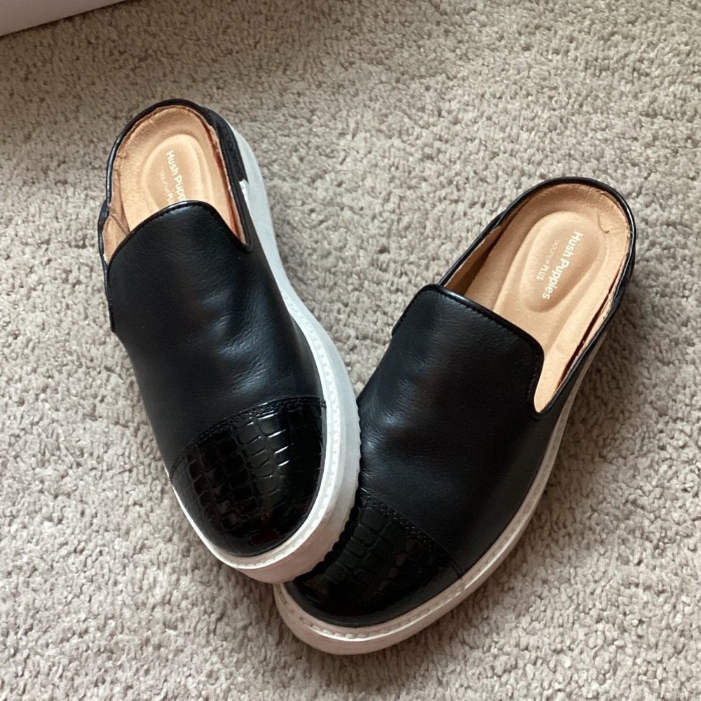Hush Puppies Black Slip-On Platform Mules